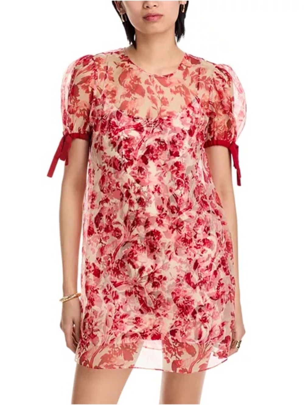 cinq à sept Pink and Rosewater Floral Mini Dress Sheer Silk Luxury